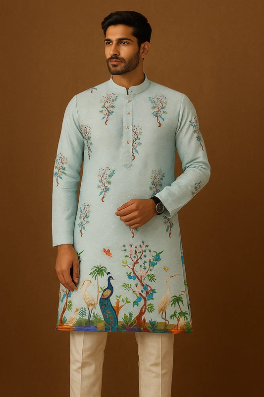 Sky Blue Nature Embroidered Kurta