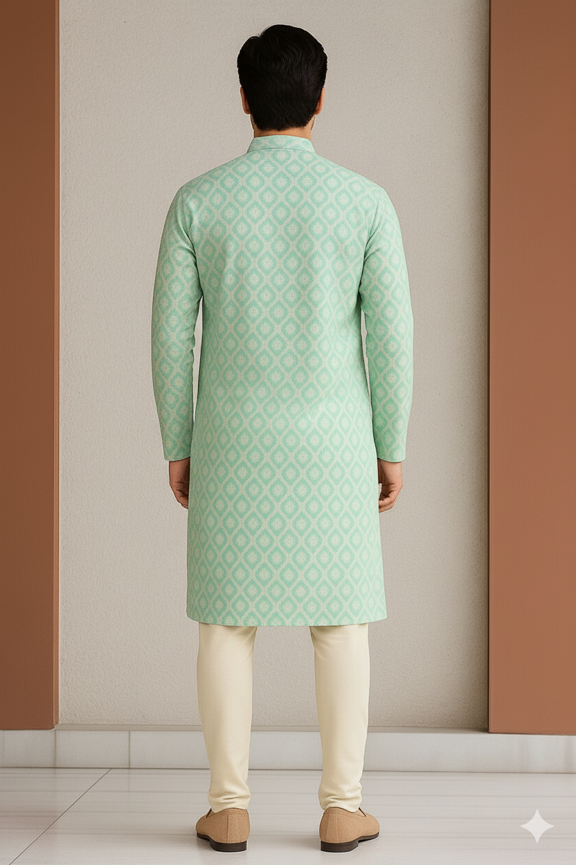 Vastra House's Men Aqua Green Art Silk Kurta Pyjama